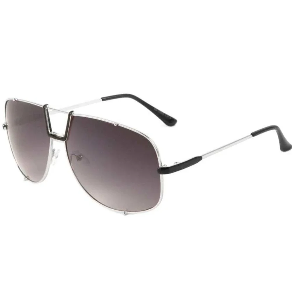 Aviator Sunglasses Silver Frame Black Lens Fashion Sun Glasses Men Classic Gafas